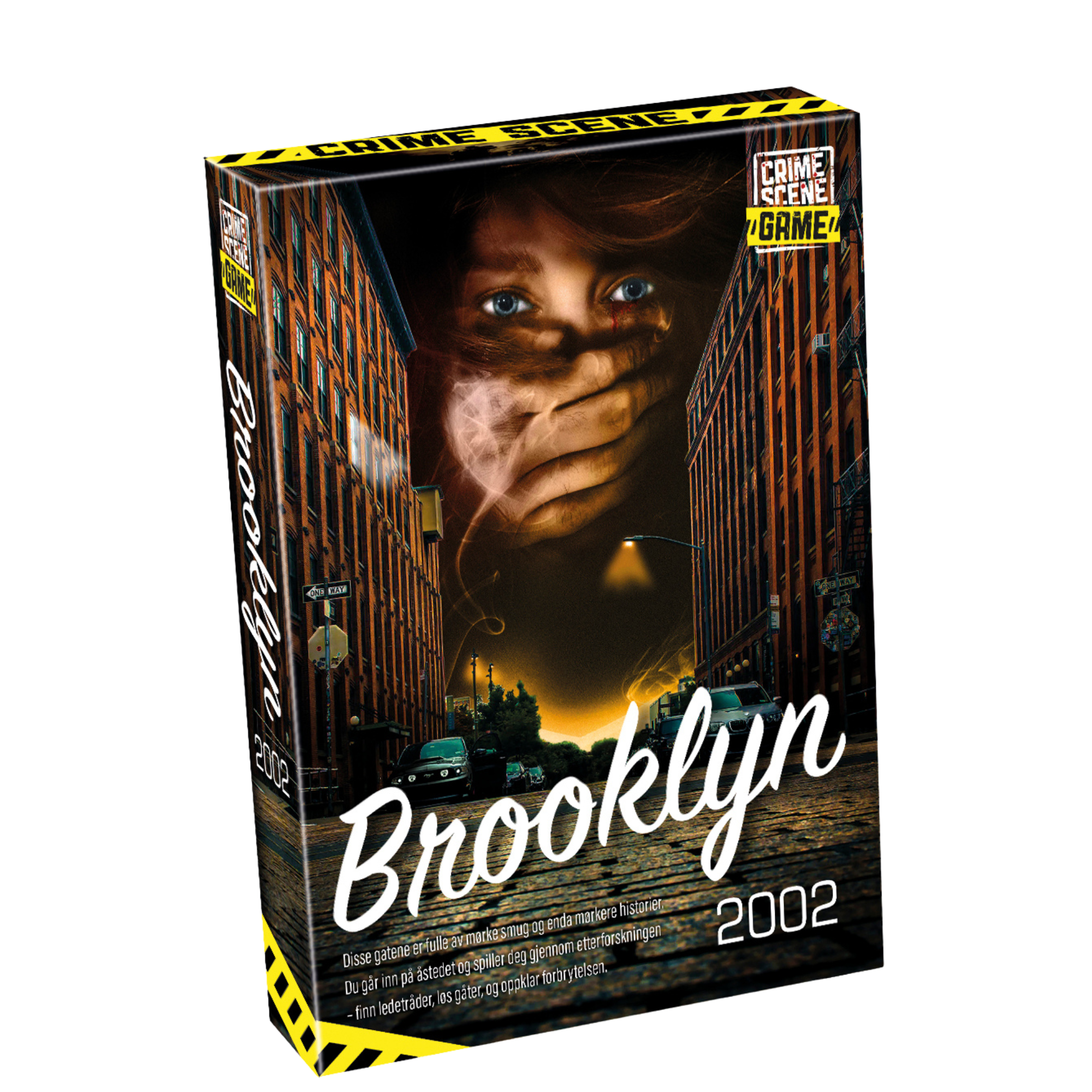 Eske med mørk urban Brooklyn motiv og kvinne som holdes for munnen